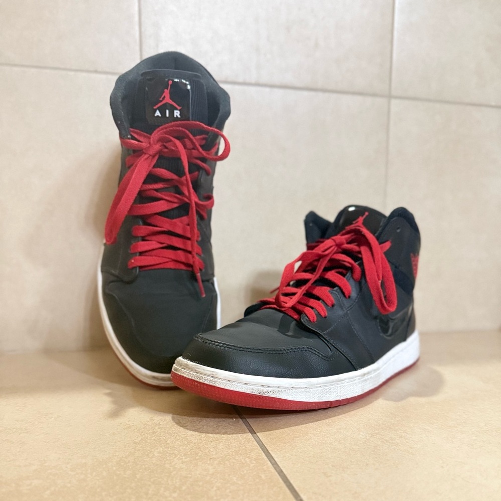 Nike Air Jordan 1  Men's Black and Red High-Top Sneakers